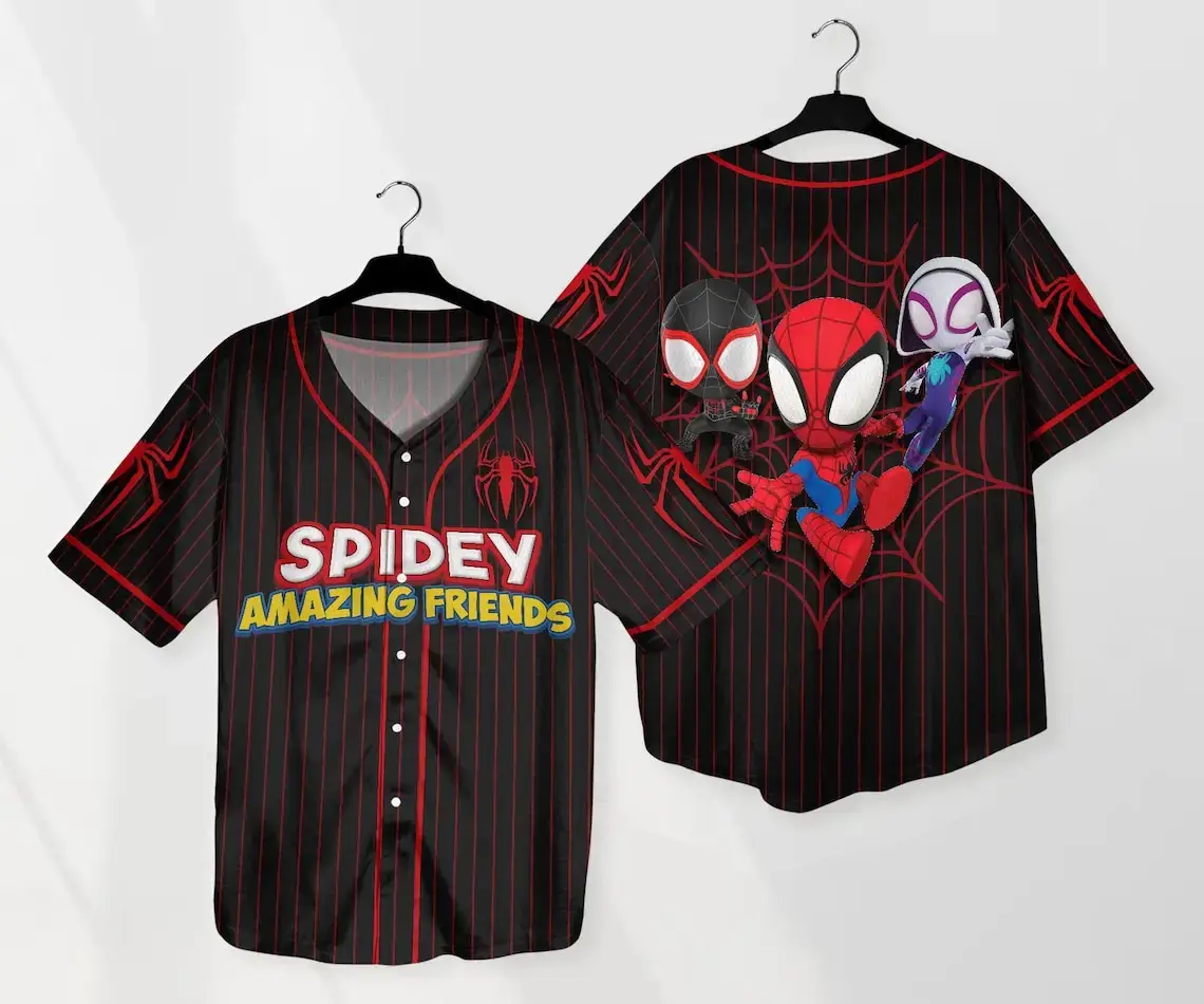 Spider-Themed Baseball Jersey – Fun For All Ages , Vibrant Superhero Design Image