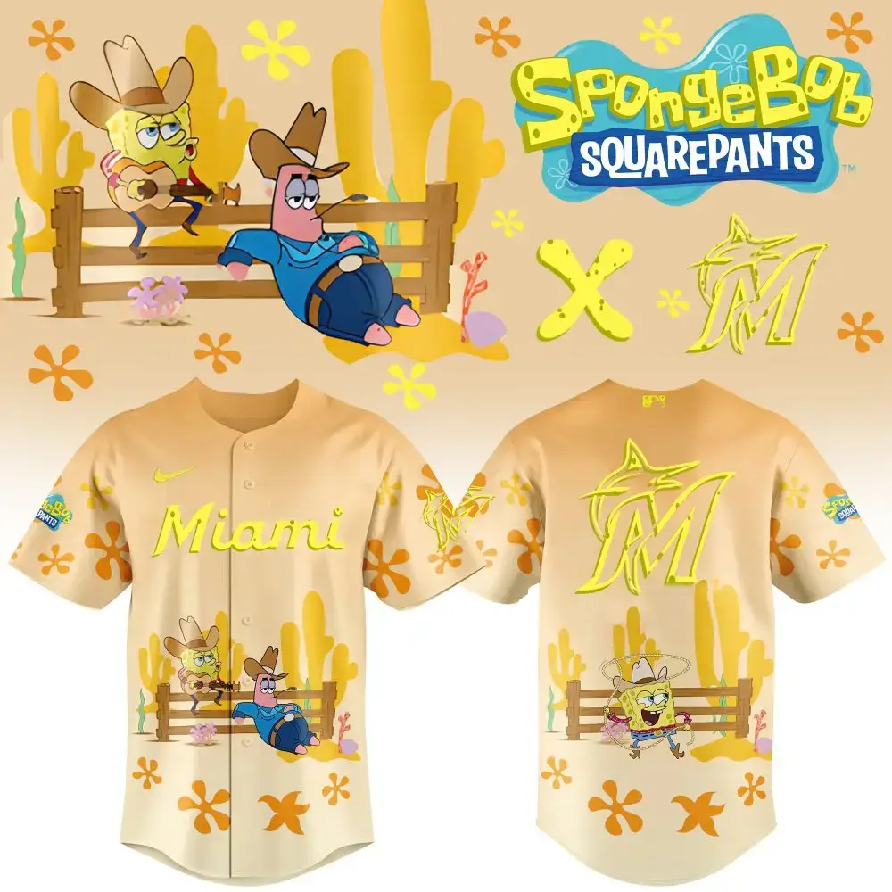 Spongebob X Miami Marlins Cowboy Jersey - Limited Edition Fun! Image