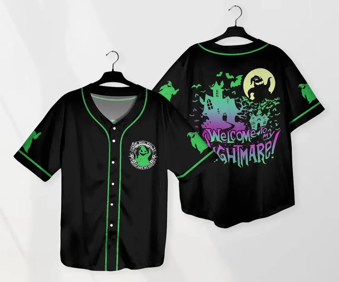 Spooky Baseball Jersey - 'Welcome To My Nightmare' , Halloween Graphic Tee Image