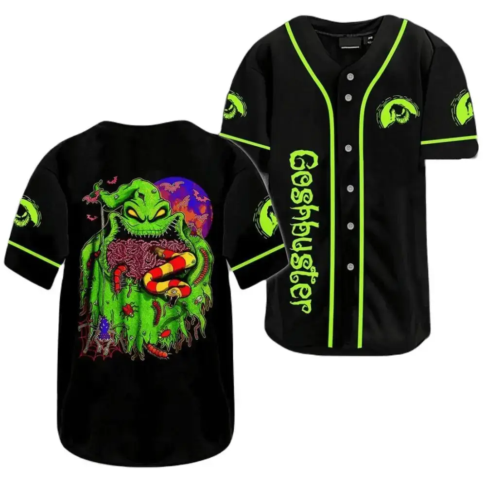 Spooky Green Monster Baseball Jersey - Glow In The Dark Halloween Shirt Image
