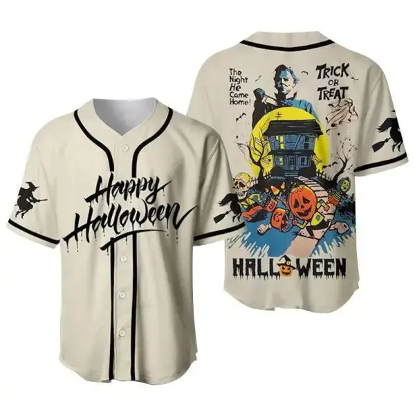 Spooky Halloween Baseball Jersey – Trick Or Treat Graphic Tee For Festive Fun Image