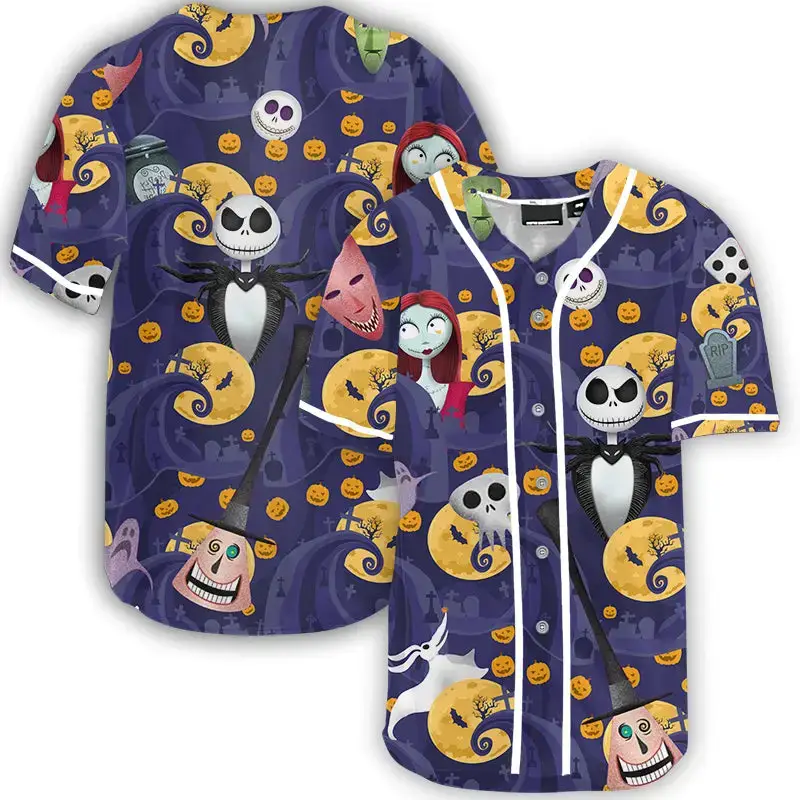Spooky Halloween Baseball Jersey – Unique Nightmare Print, Unisex, Comfortable, Perfect For Fans & Parties! Image