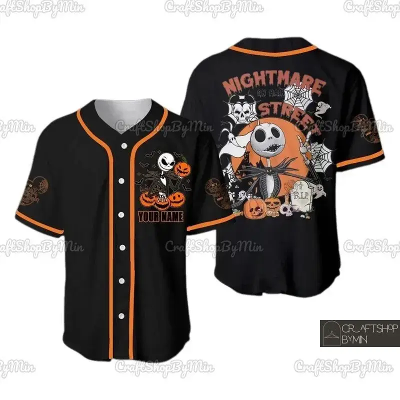 Spooky Halloween Baseball Jersey - Customizable Name, Jack & Pumpkins Design Image