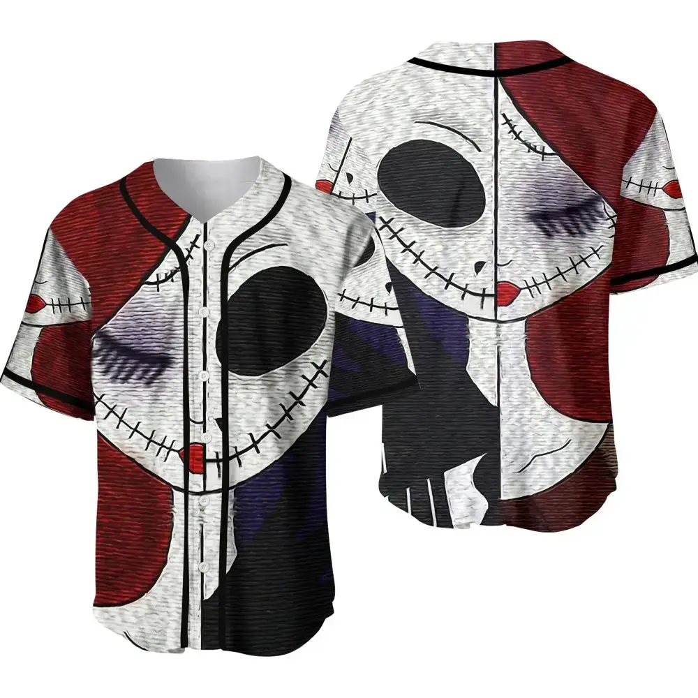 Spooky Style: Unisex Skull Graphic Baseball Jersey – Perfect For Halloween! Image