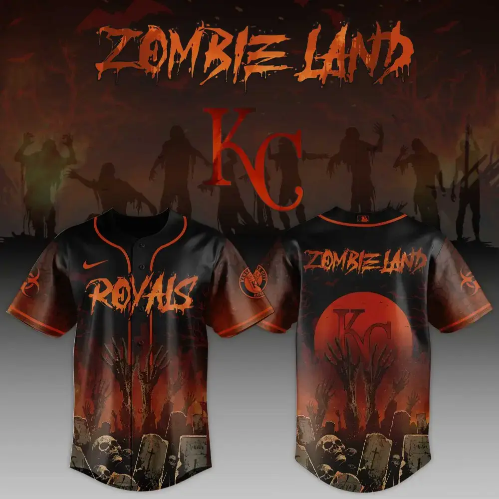 Spooky Zombie Land Royals Baseball Jersey - Perfect For Halloween & Sports Fans! 🧟♂️⚾️ Limited Edition! Image