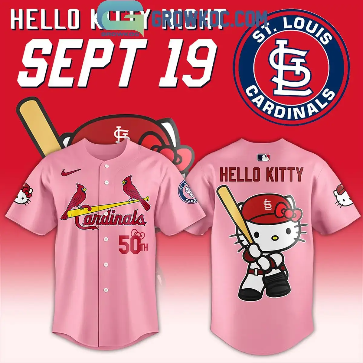 St. Louis Cardinals Hello Kitty Celebrating 50th Anniversary 2024 Baseball Jersey Image
