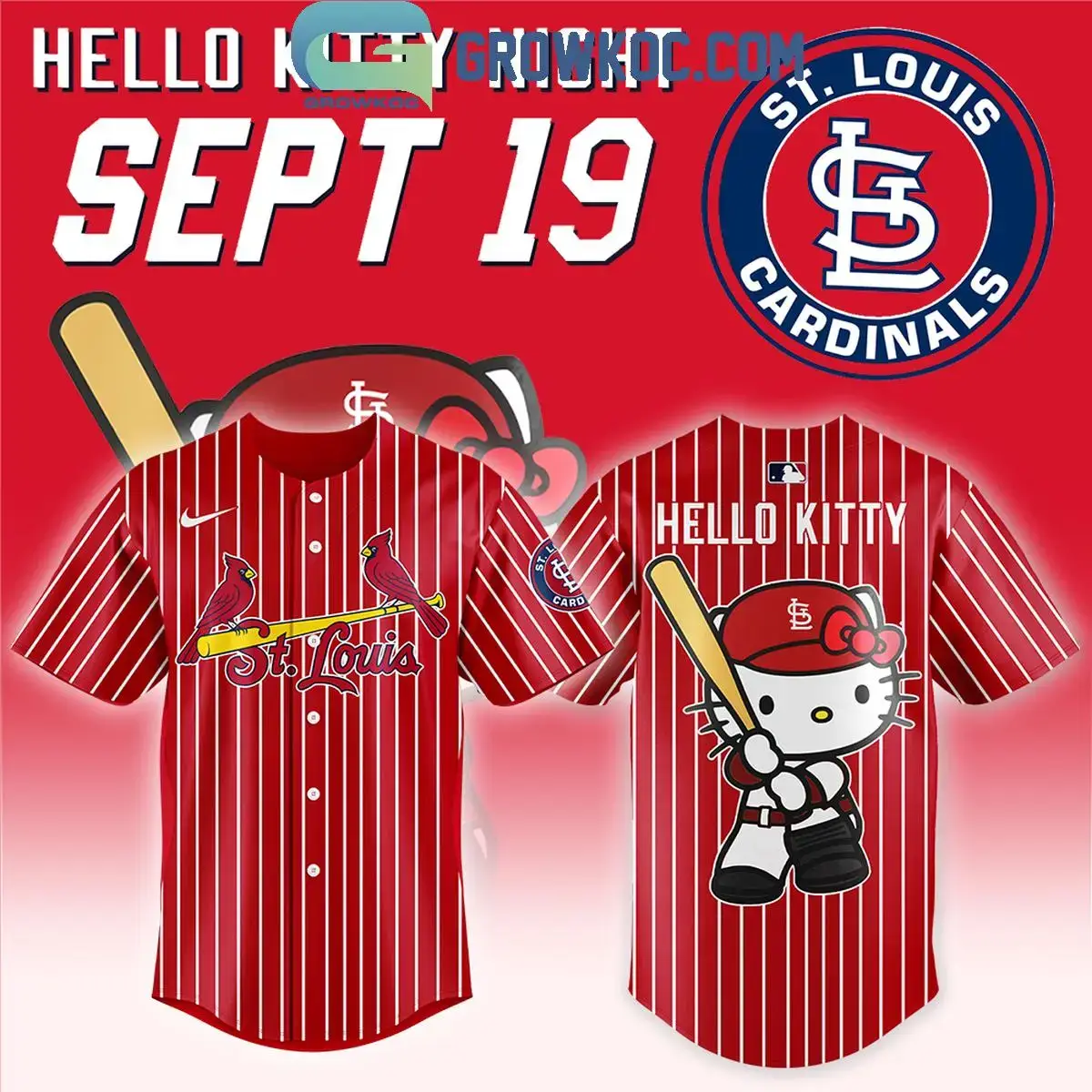 St. Louis Cardinals Red Team Hello Kitty September 19th 2024 Baseball Jersey Image