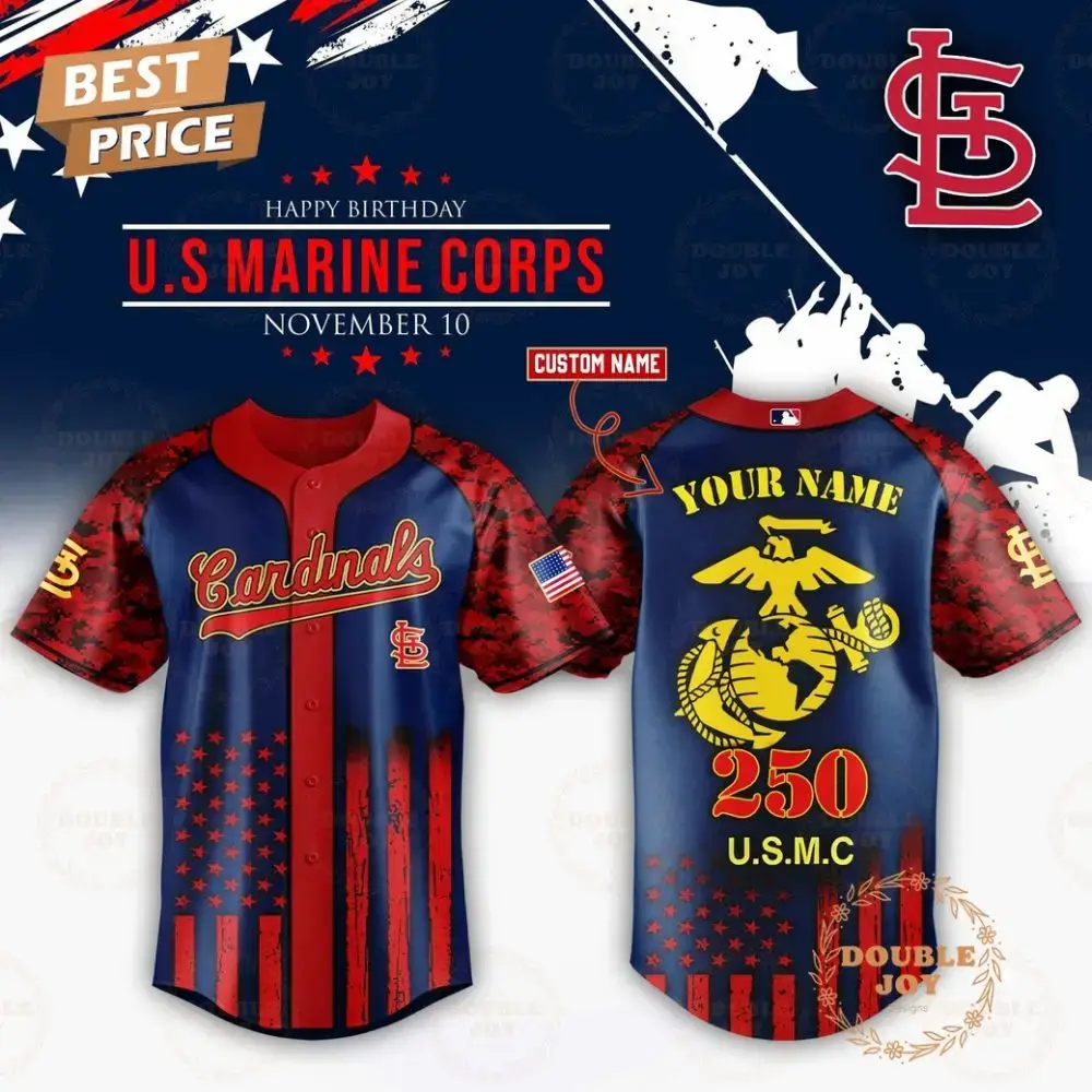 St. Louis Cardinals X 250Th Happy Birthday Usmc Custom Name Baseball Jersey Image