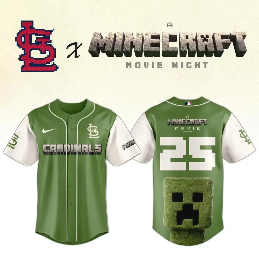 St. Louis Cardinals X Minecraft Green Baseball Jersey - Limited Edition Movie Night Gear Image