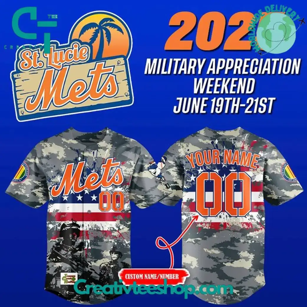 St. Lucie Mets X 2025 Military Appreciation Weekend Grey Camo Baseball Jersey Image