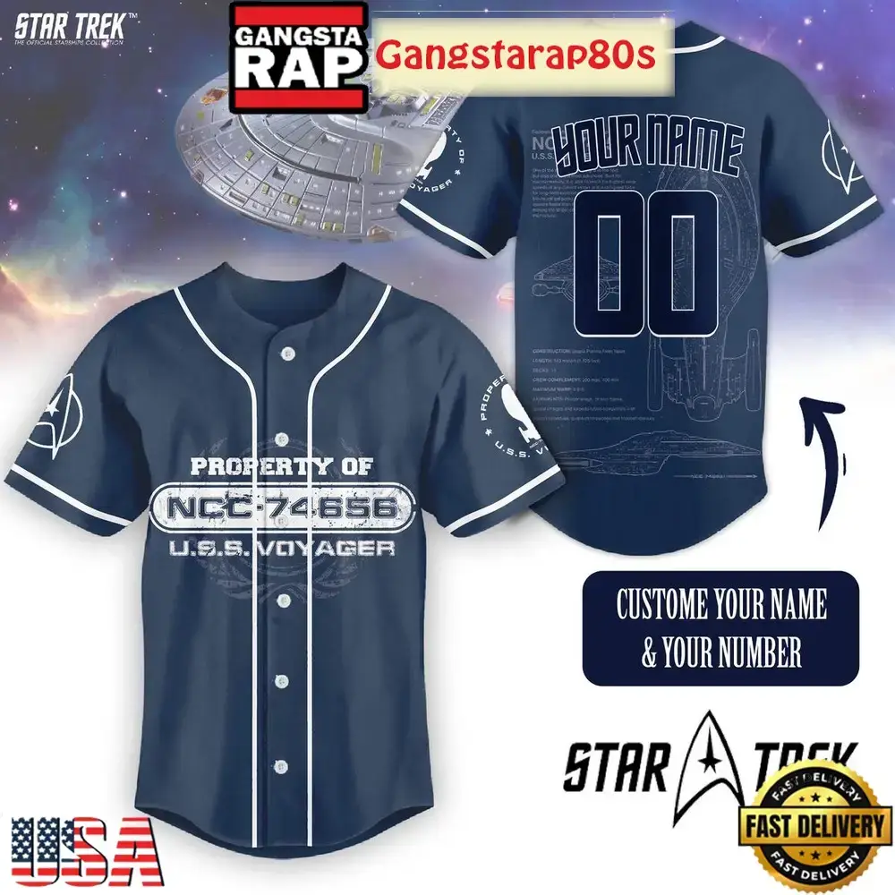 Star Trek Property Of NCC 74656 USS Voyager Custom Unique Design Baseball Jersey Image