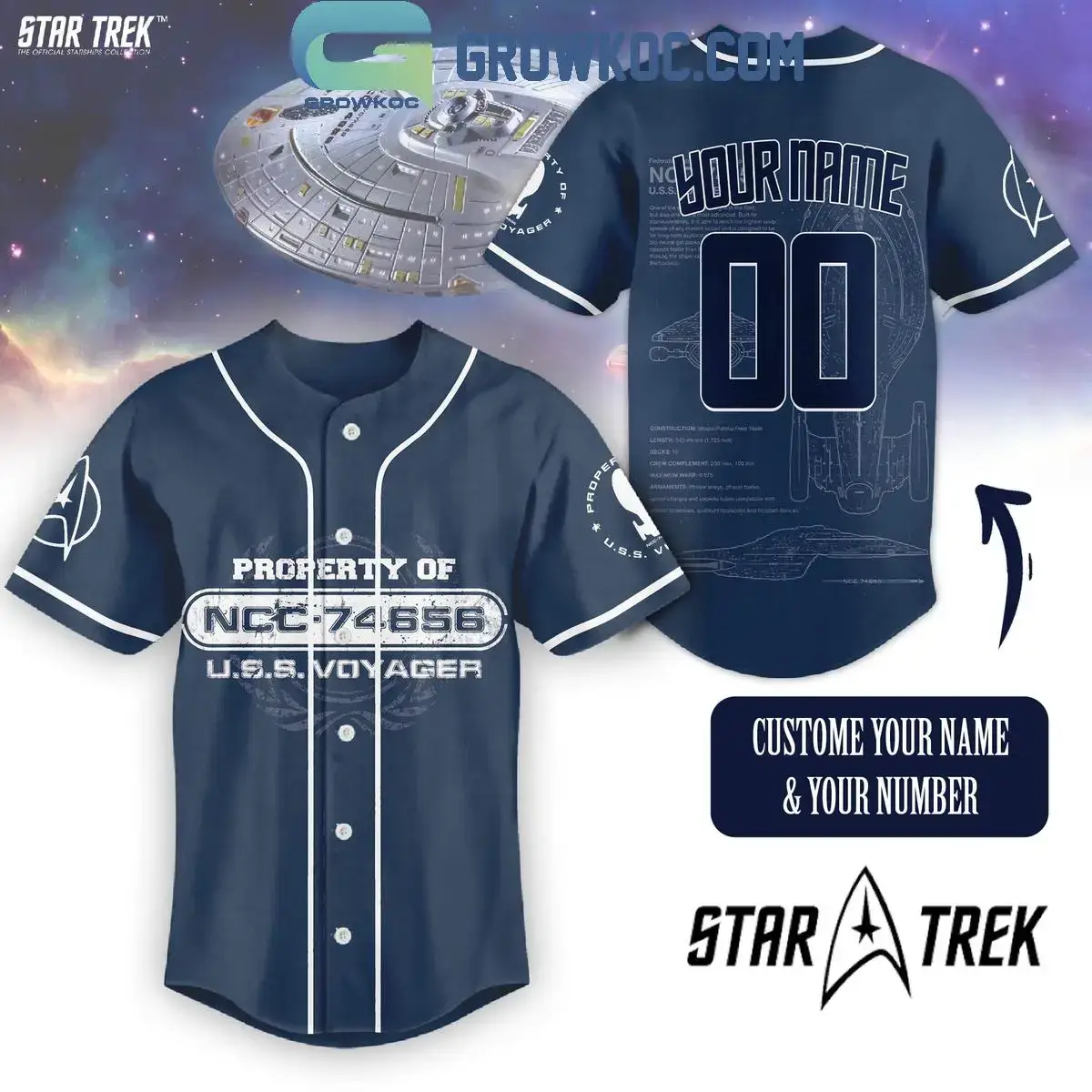Star Trek Property Of NCC 74656 USS Voyager Personalized Baseball Jersey Image