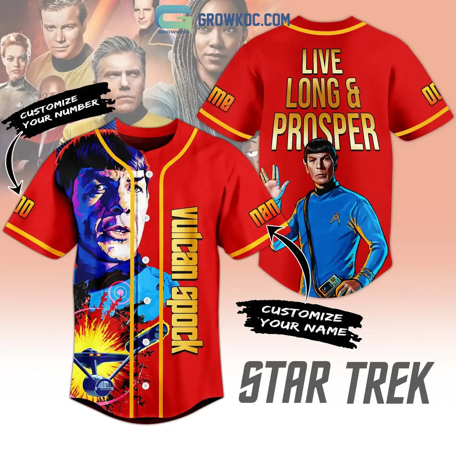 Star Trek Vulcan Spock Live Long And Prosper Red Design Personalized Baseball Jersey Image