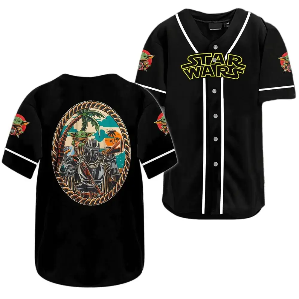Star Wars Black Jersey – Mandalorian & Grogu Design, Unisex Baseball Shirt, Perfect Gift For Fans Image