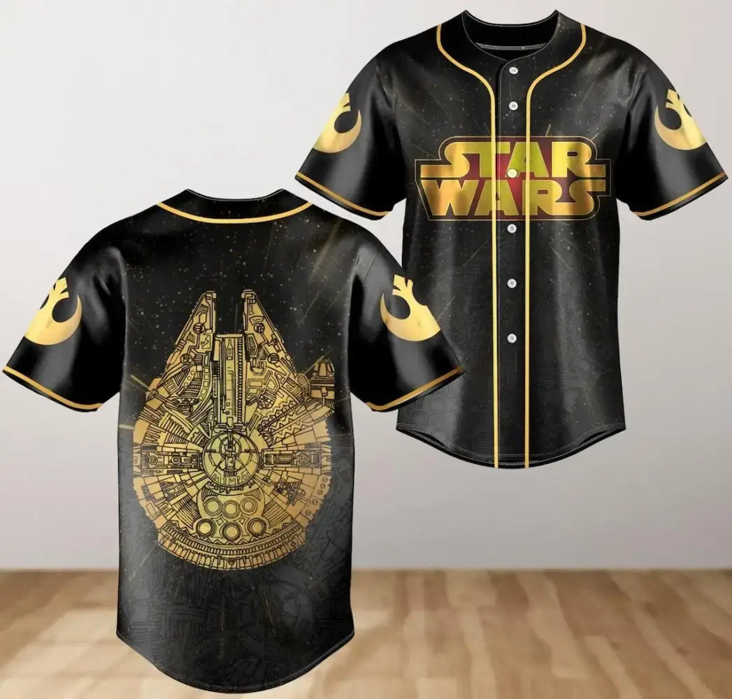 Star Wars Millennium Falcon Baseball Jersey - Galactic Black & Gold Design Image