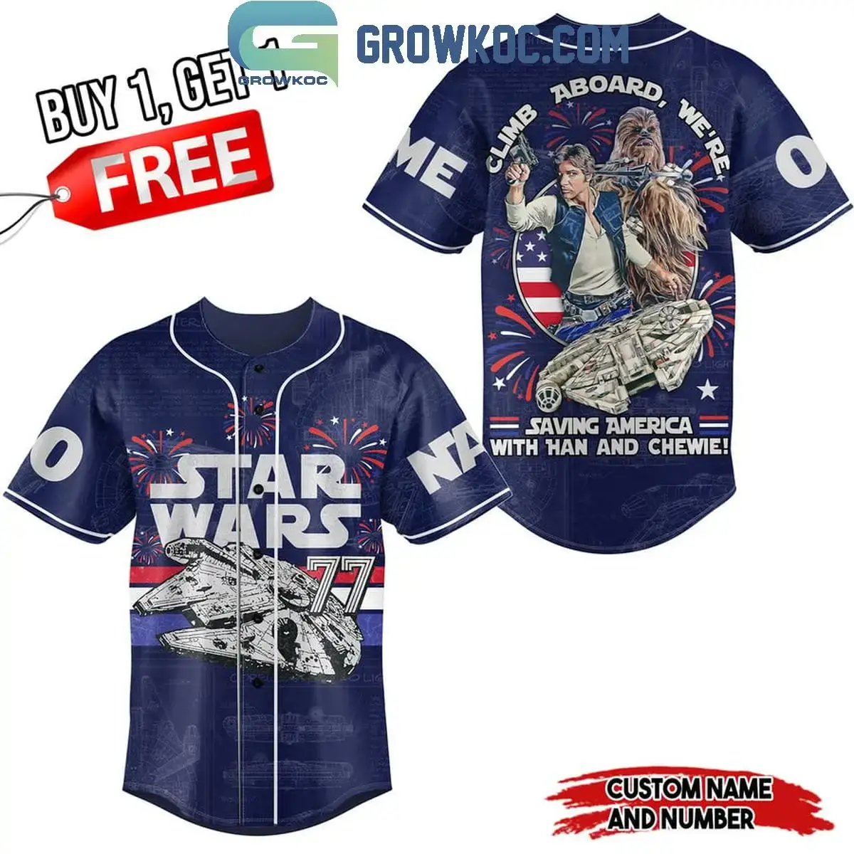 Star Wars Saving America With Han And Chewie Personalized Baseball Jersey Image