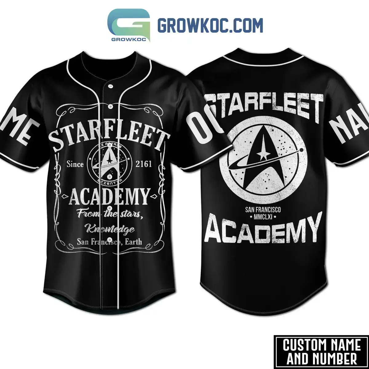 Starfleet Academy From The Stars Knowledge Black Design Personalized Baseball Jersey Image