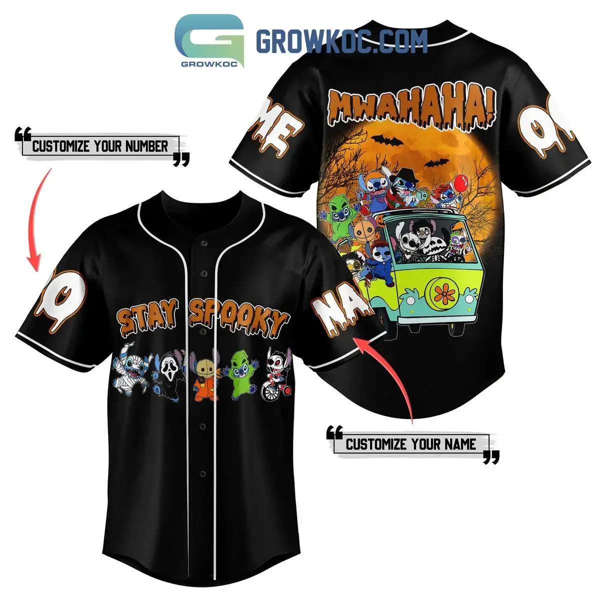 Stay Spooky Stitch Halloween Pumpkin Personalized Baseball Jersey Image