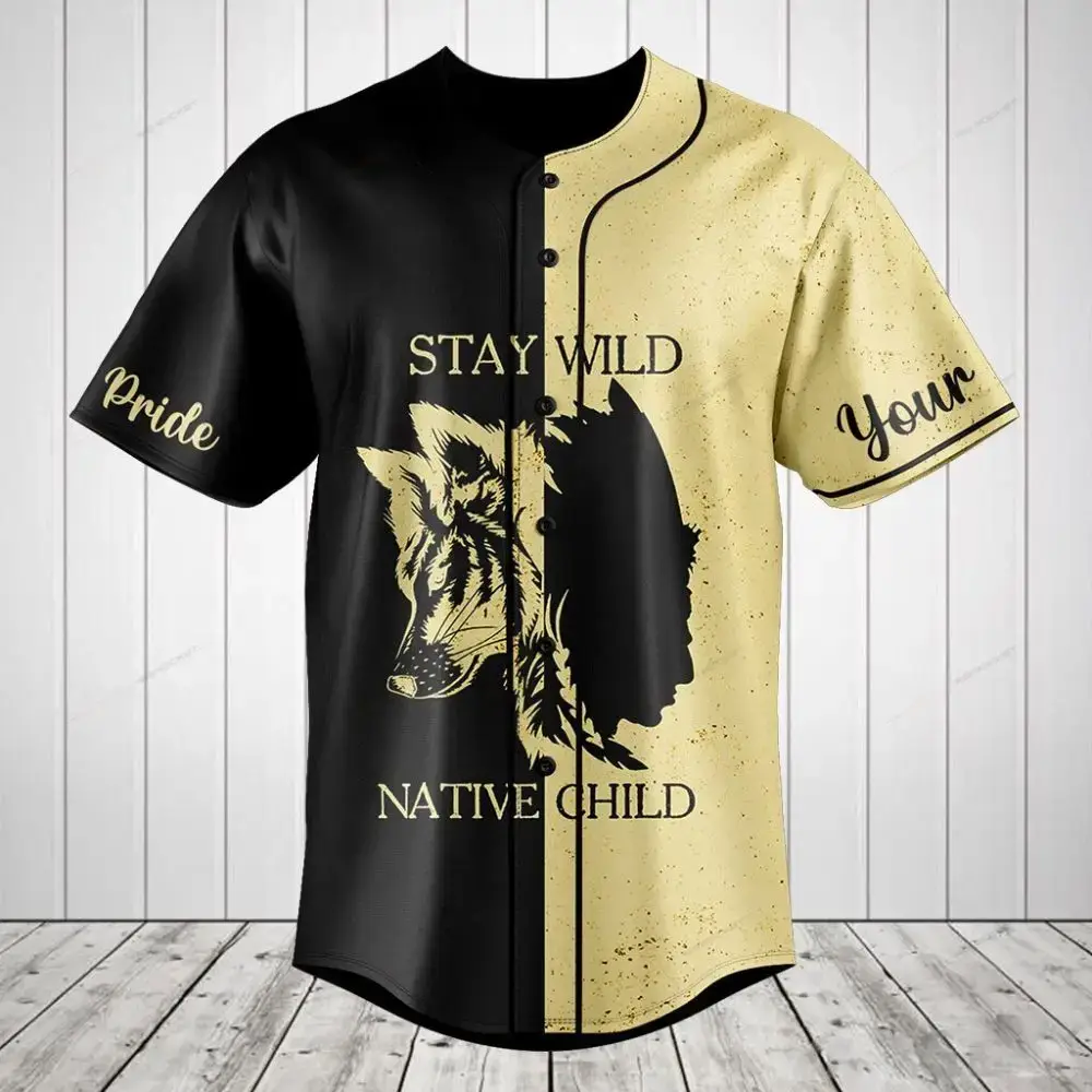 Stay Wild Native Child Baseball Jersey - Unique Wolf Design, Customizable Personalized Gift Image