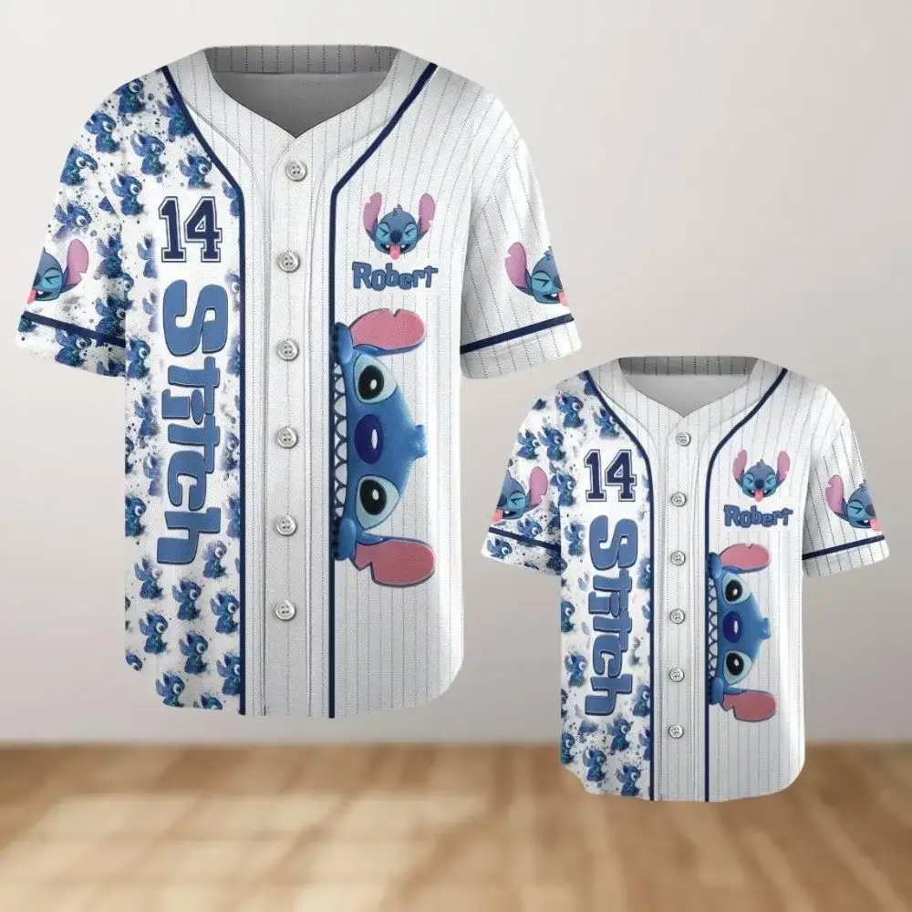 Stitch Baseball Jersey For Kids & Adults - Customizable Name & Number - Fun & Stylish Apparel Image
