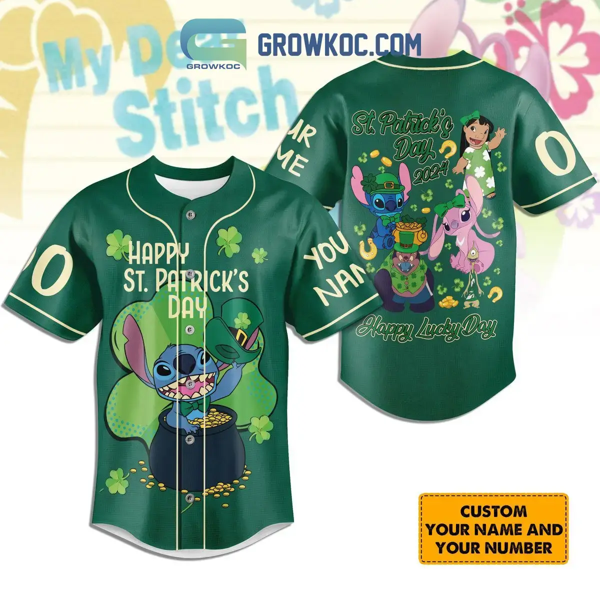 Stitch Lilo St. Patrick's Day Personalized Baseball Jersey Image