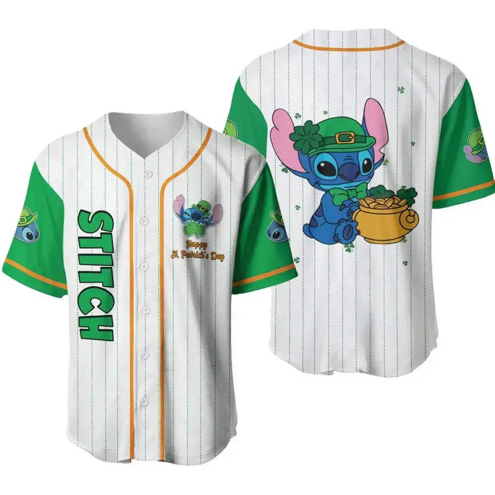 Stitch St. Patrick'S Day Baseball Jersey – Cute & Festive Green Design Image