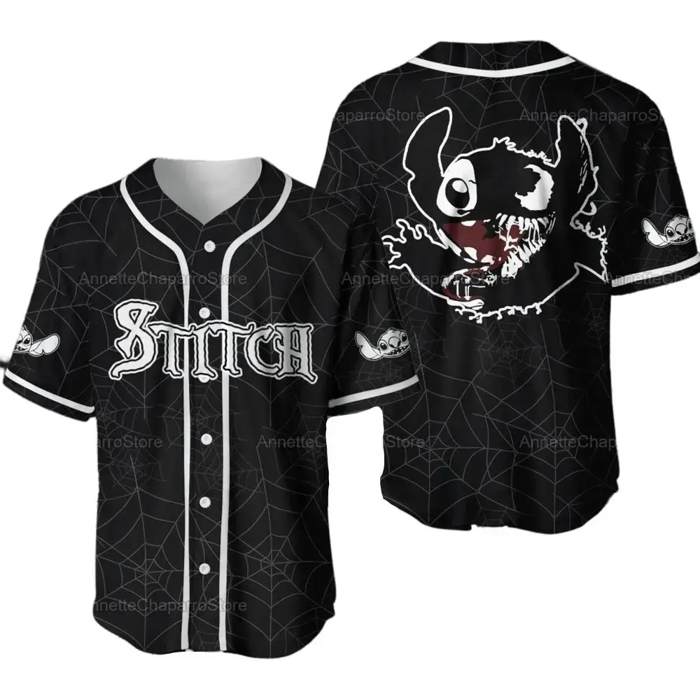 Stitch-Themed Black Baseball Jersey - Unique Graphic Design For Fans Image