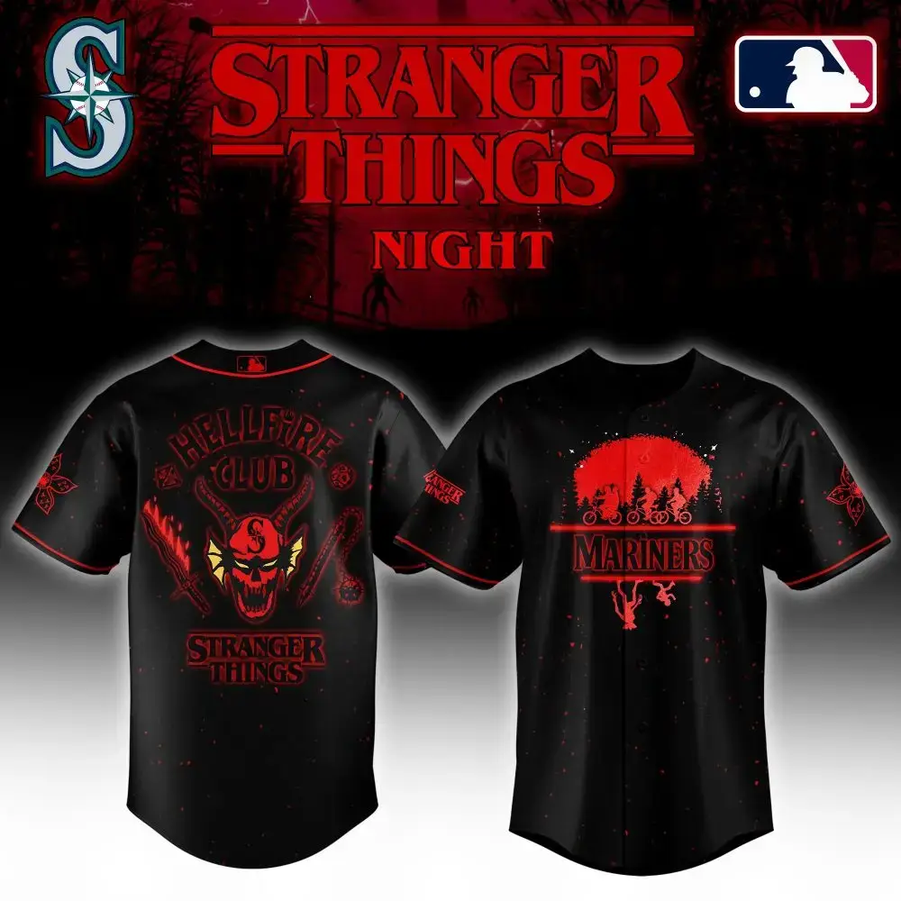Stranger Things Night Jersey - Seattle Mariners Limited Edition Hellfire Club Tee Image