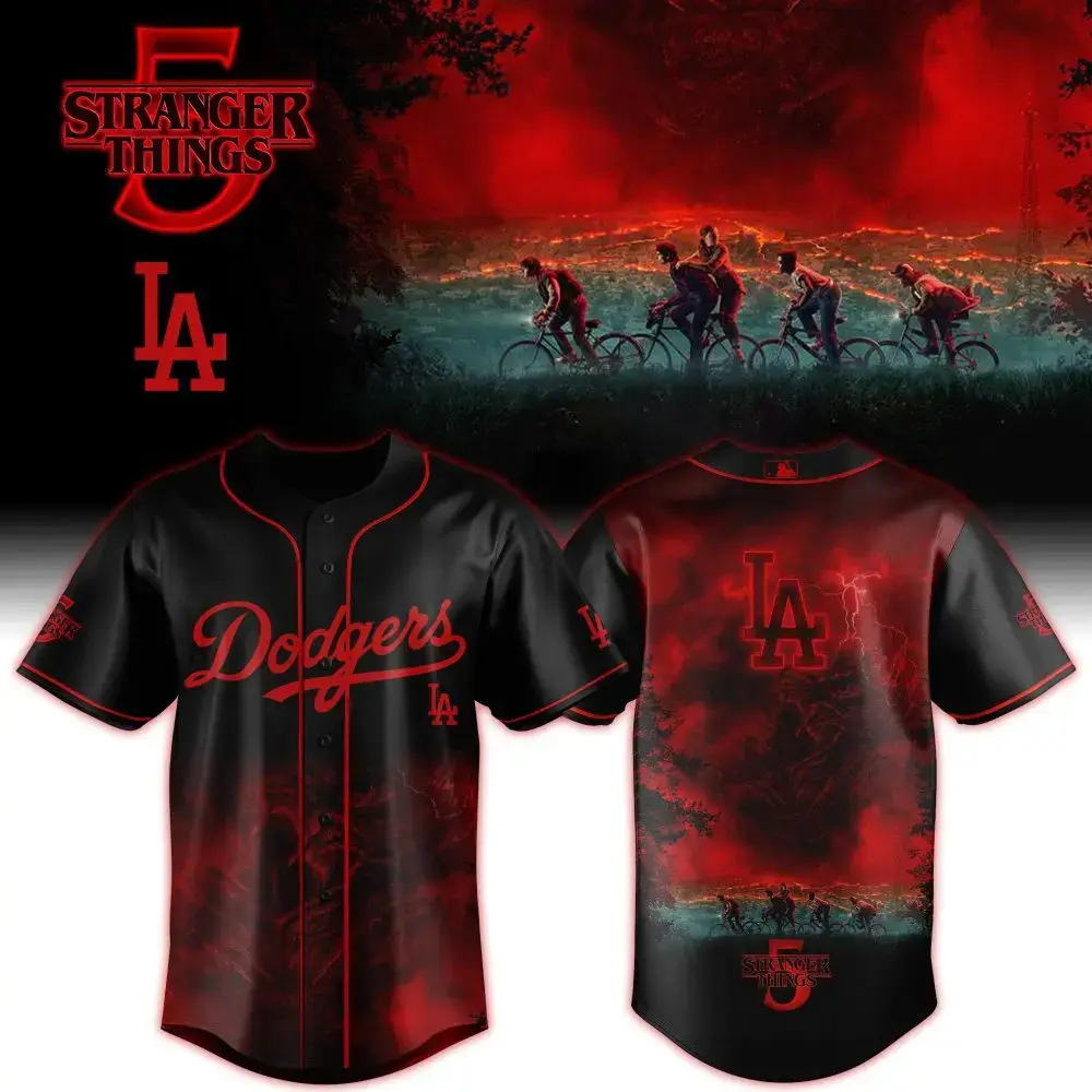 Stranger Things X La Dodgers Baseball Jersey - Limited Edition Fan Gear Image