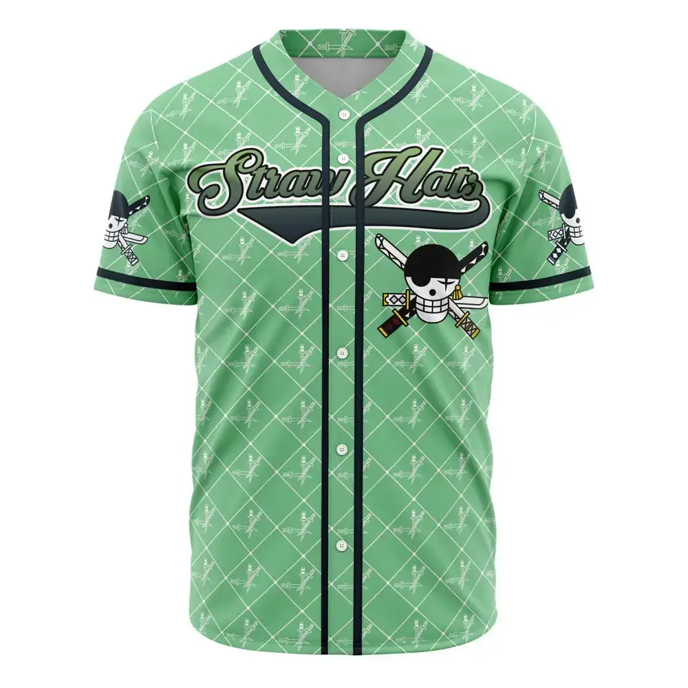Straw Hat Pirates Anime Baseball Jersey – Stylish Green Unisex Sportswear For Fans Image