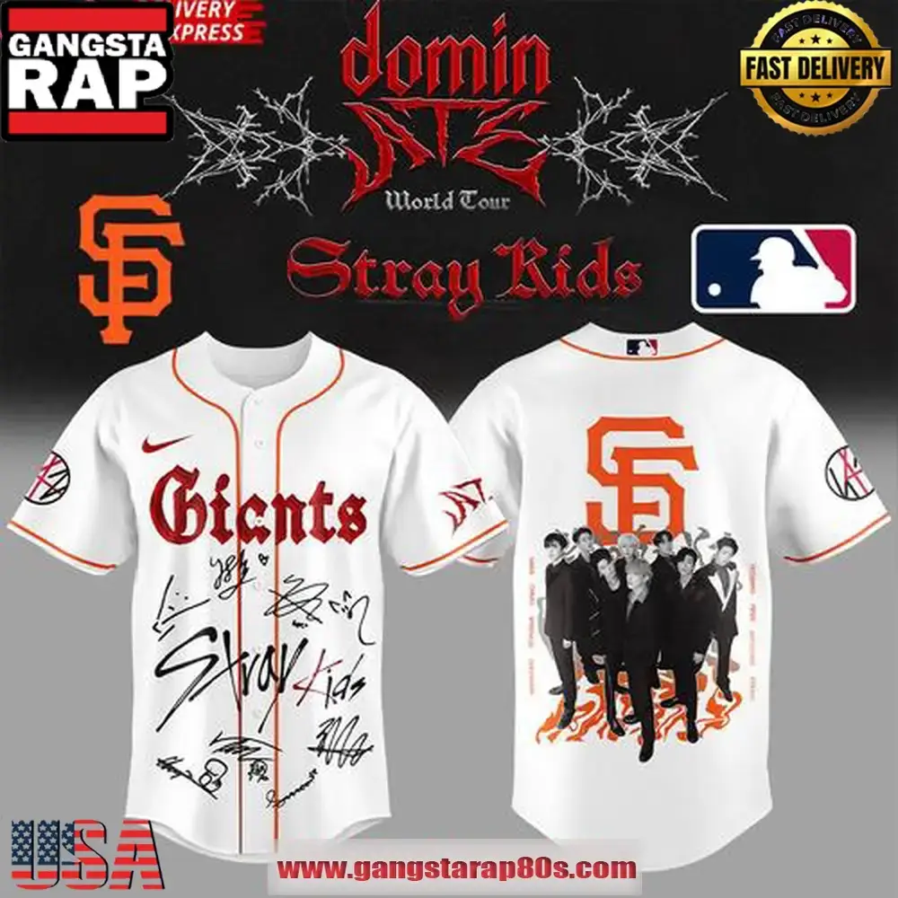 Stray Kids x San Francisco Giants Dominate World Tour Flame Edition Baseball Jersey Image