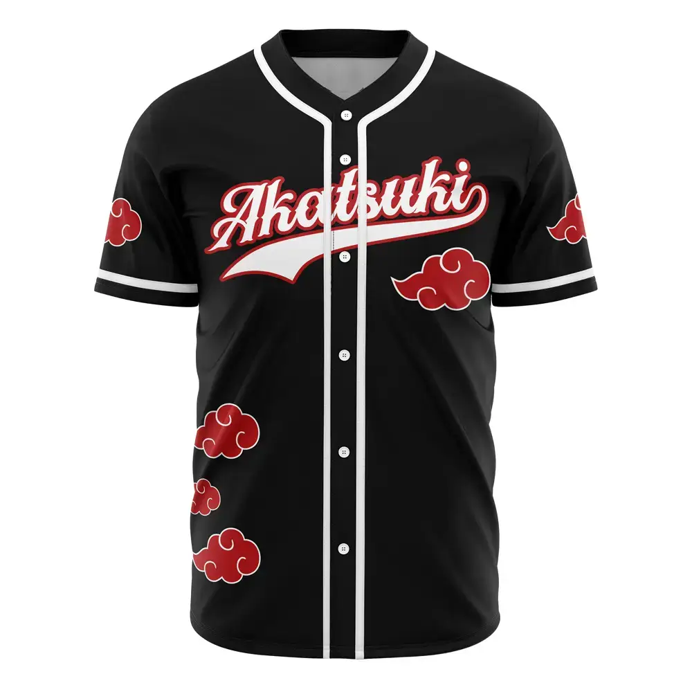 Stylish Akatsuki Baseball Jersey - Black & Red Cloud Design, Perfect For Anime Fans Image