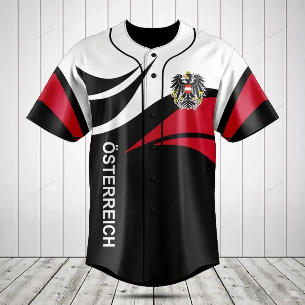 Stylish Austria Baseball Jersey – Black, Red, White Design For Fans & Collectors Image
