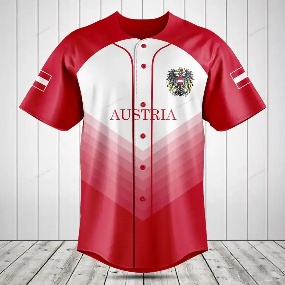 Stylish Austria Baseball Jersey - Red & White Sports Shirt For Fans Image