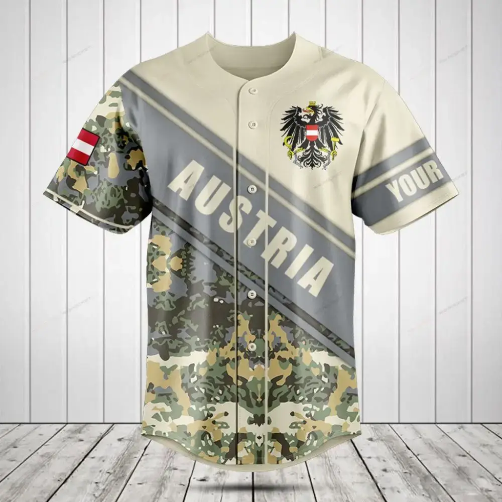 Stylish Austria Camo Baseball Jersey – Customizable Flag Design, Perfect Gift! Image