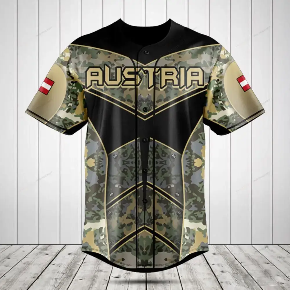 Stylish Austria Camo Baseball Jersey - Unique Camouflage Design, Perfect For Sports & Casual Wear Image