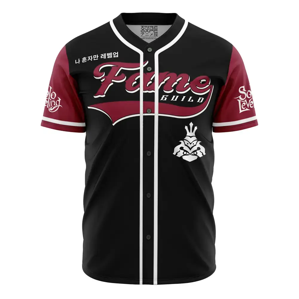 Stylish Black & Burgundy Baseball Jersey - Fame Guild Design, Perfect For Sports & Casual Wear Image