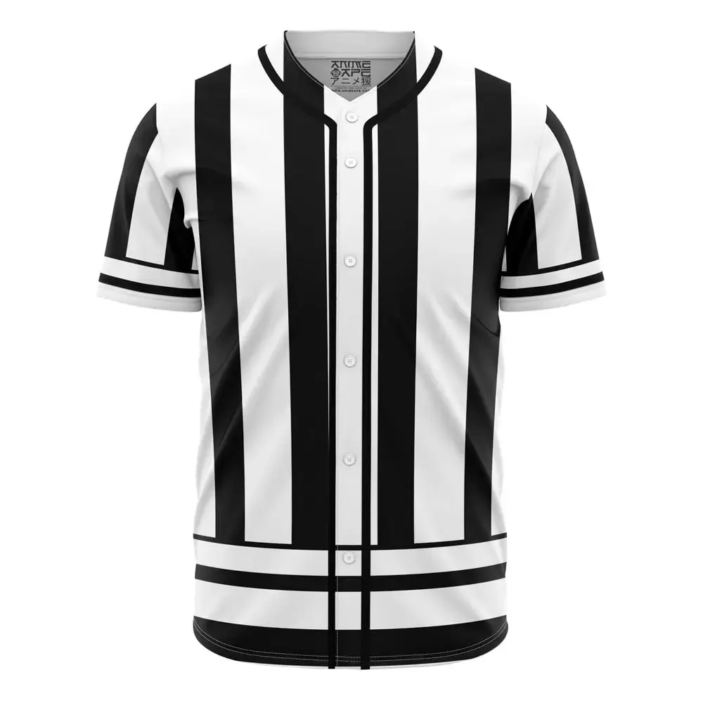 Stylish Black & White Striped Baseball Jersey - Unisex Sporty Fashion Top Image