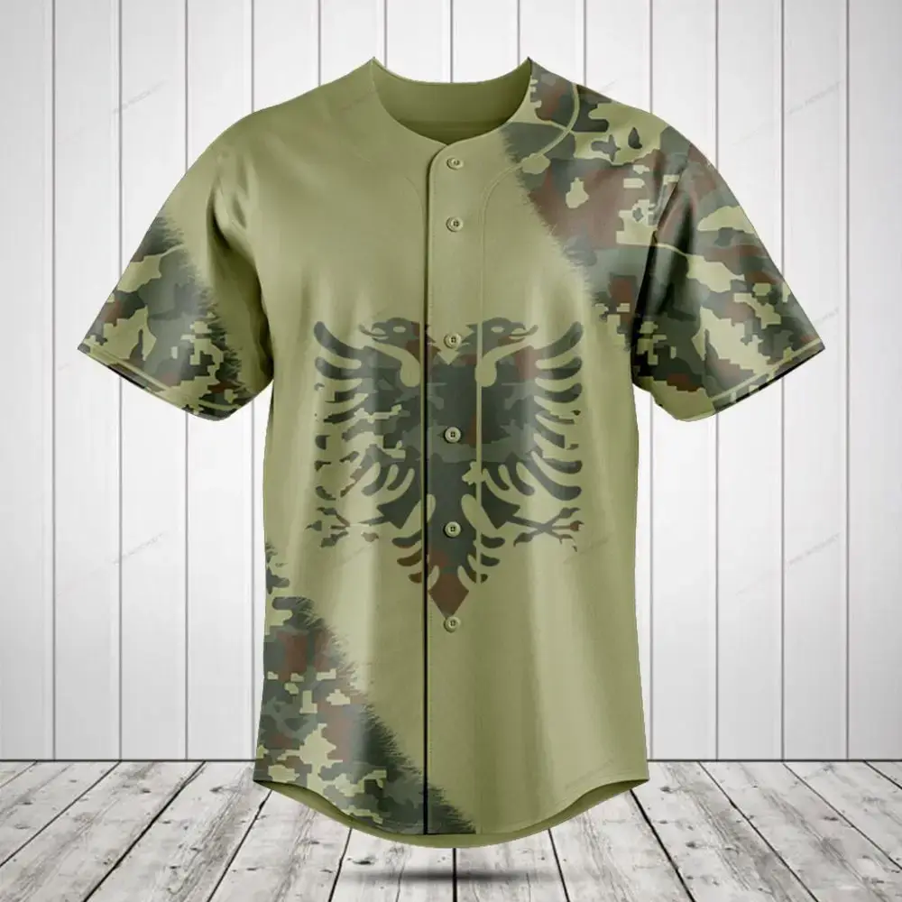Stylish Camo Baseball Jersey With Eagle Design - Men'S Athletic Casual Shirt Image