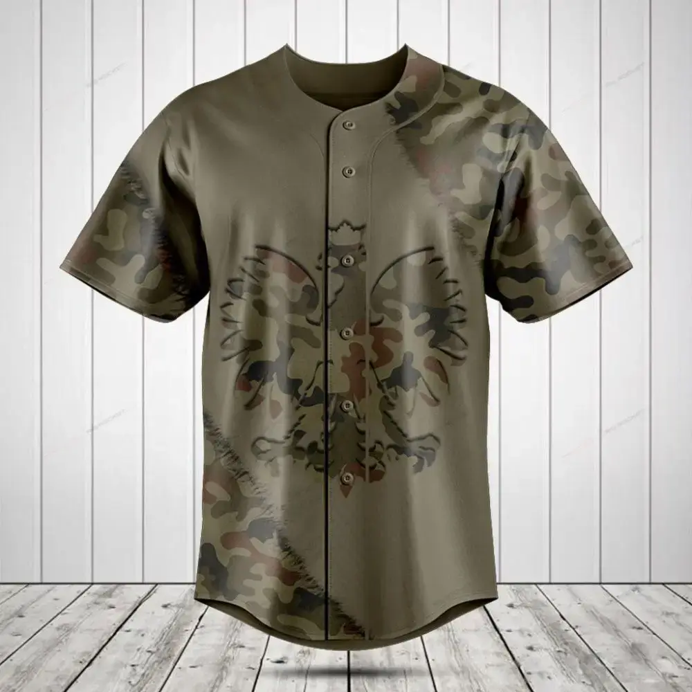 Stylish Camo Baseball Jersey With Eagle Design - Men'S Short Sleeve Casual Shirt Image