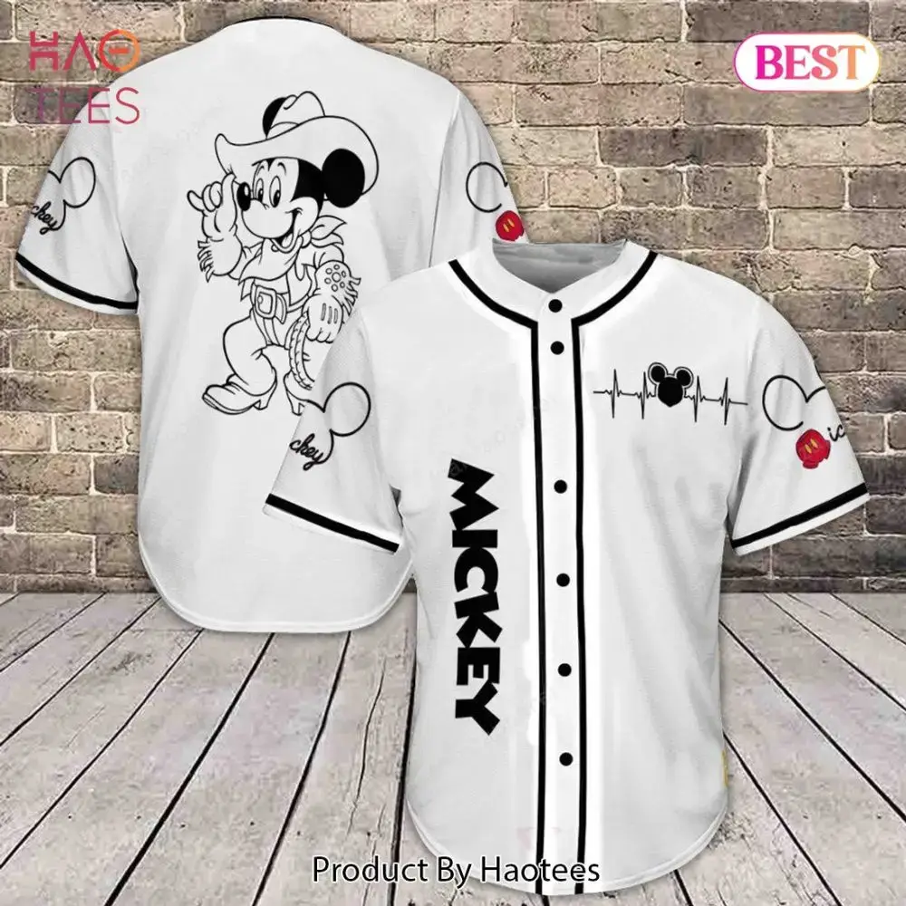 Stylish Cowboy Mouse Baseball Jersey – Trendy White Cartoon Shirt For Fans Image