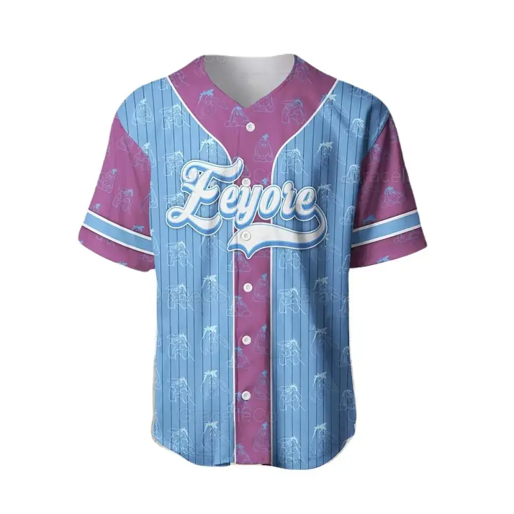 Stylish Eeyore Baseball Jersey - Unique Blue & Purple Design, Perfect For Fans! Image