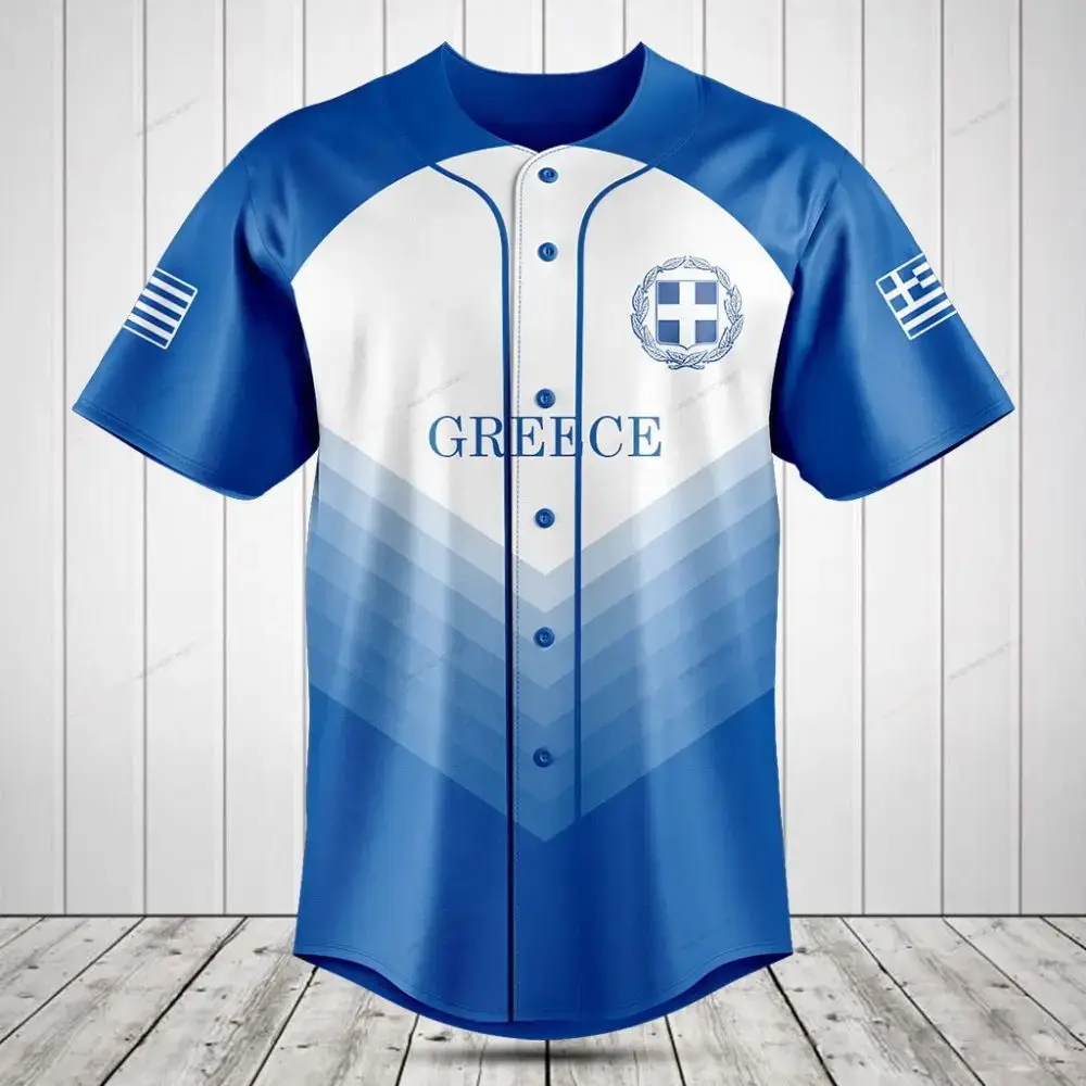 Stylish Greece Baseball Jersey - Blue & White Patriotic Shirt With Flag Design Image