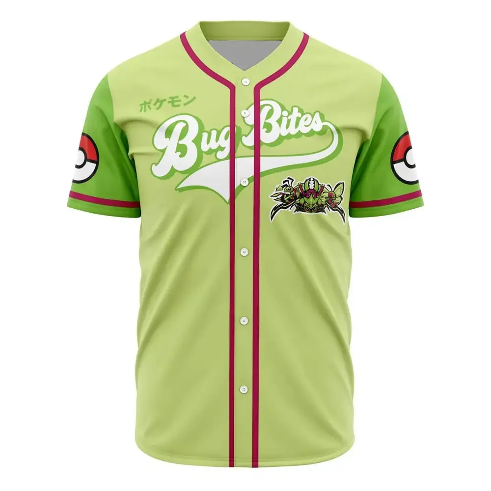 Stylish Lime Green Bug Bites Baseball Jersey – Catch 'Em All Design, Unisex S-Xxl Image