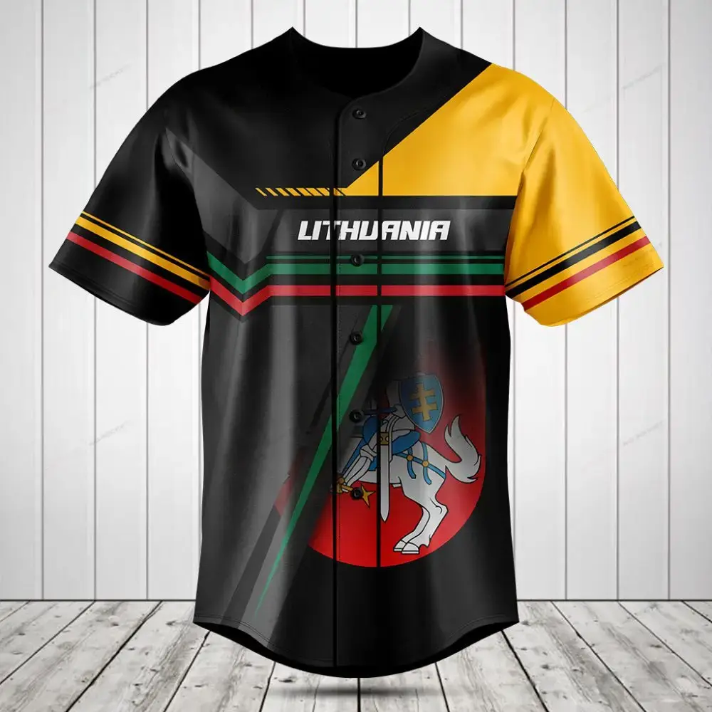 Stylish Lithuania Baseball Jersey – Vibrant Flag Design, Unisex Sportswear Top Image