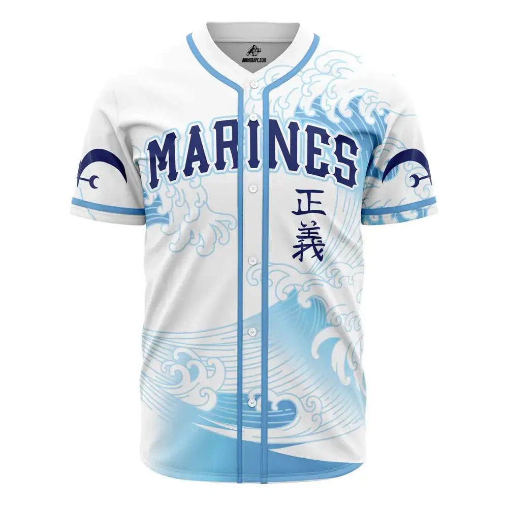 Stylish Marine Baseball Jersey – Japanese Wave Design, Unisex, Breathable Fabric Image