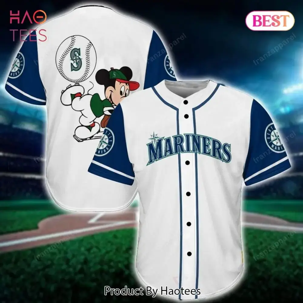 Stylish Mariners Baseball Jersey With Cartoon Design - Perfect Gift For Fans! Image