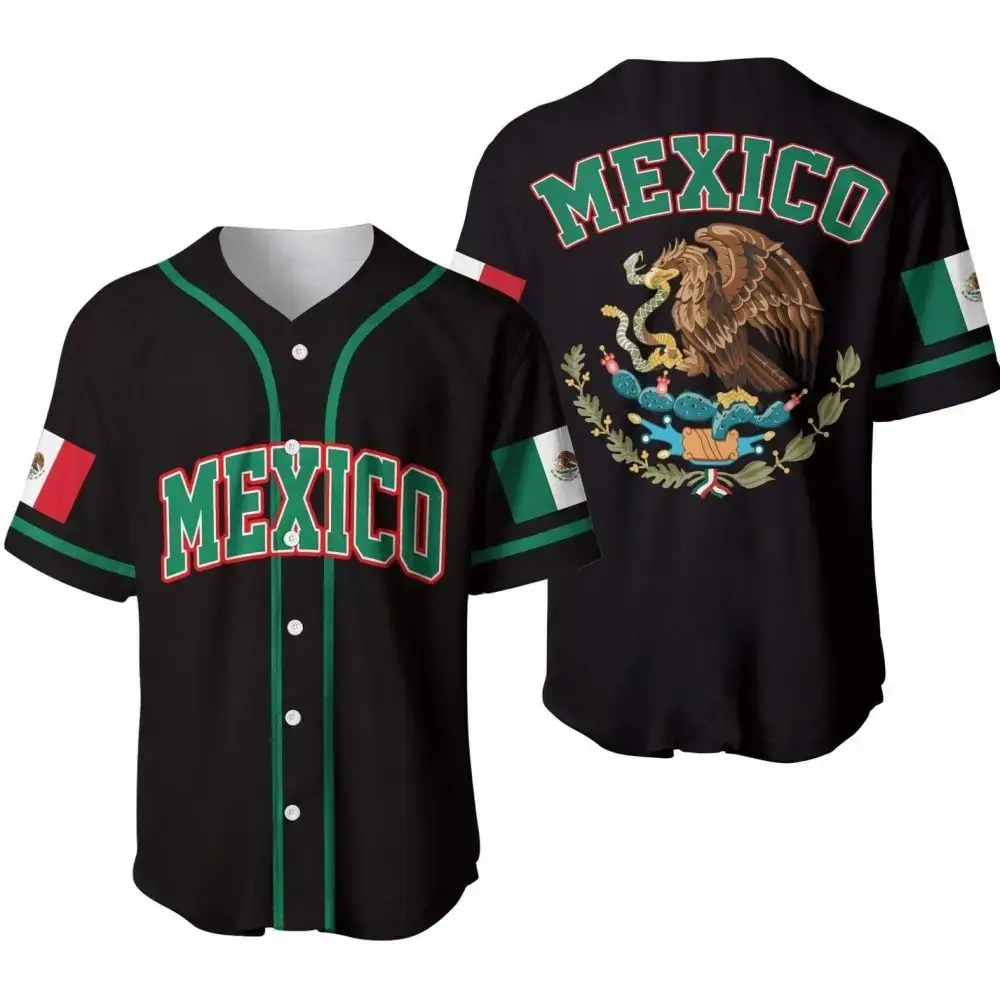 Stylish Mexico Baseball Jersey - Vibrant Flag Design, Comfortable Fit, Perfect For Sports Fans Image