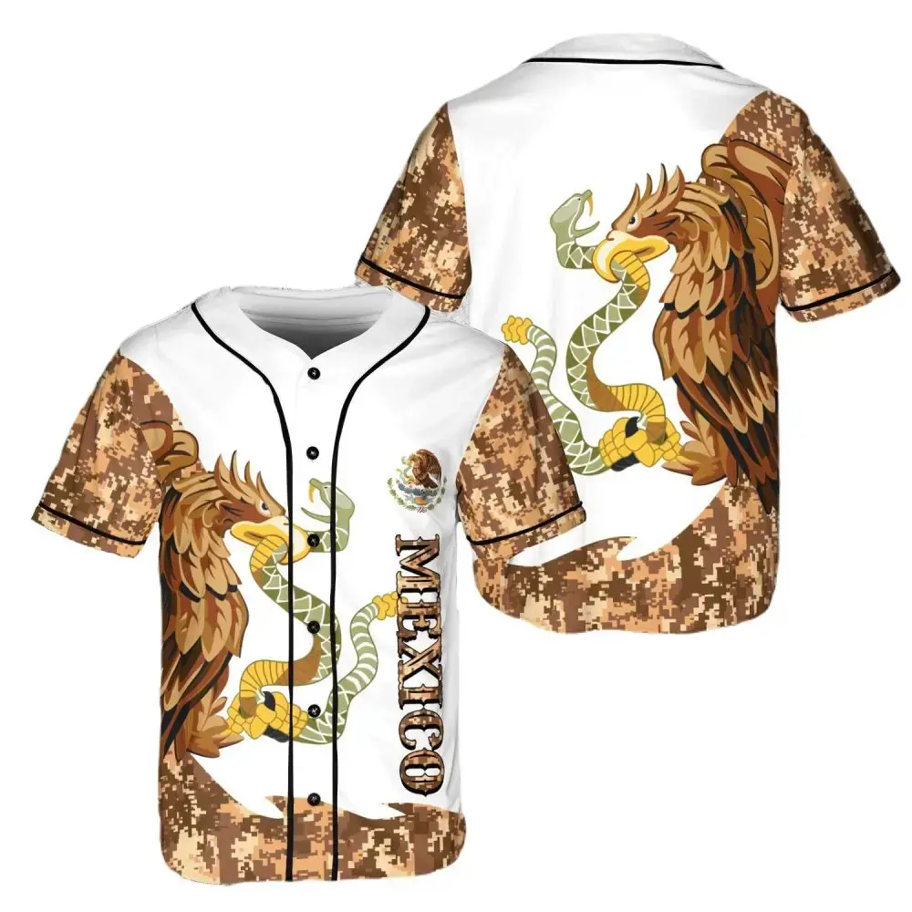 Stylish Mexico Eagle Baseball Jersey - Camo Design, Men'S Short Sleeve Image