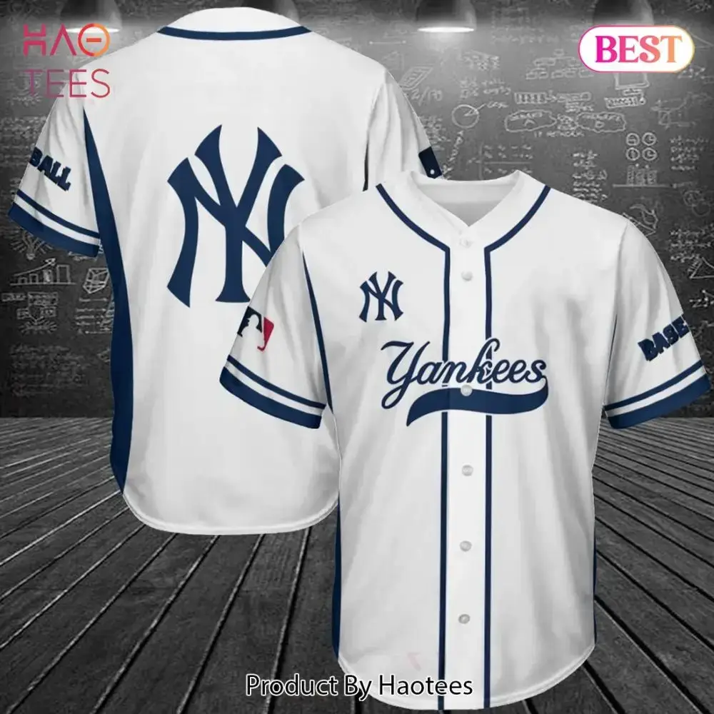 Stylish Ny Yankees Baseball Jersey - Classic White & Blue, Perfect For Fans! Image